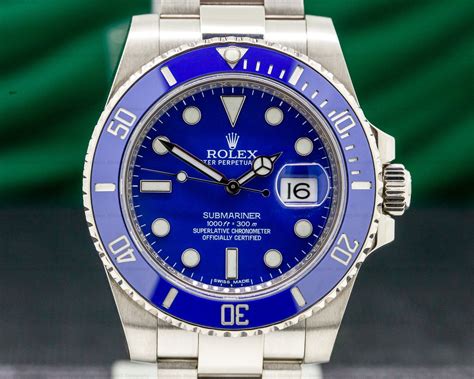 rolex submariner white gold value|white gold submariner blue bezel.